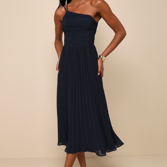 Lulu's Midnight Blue Pleated Dress - Picture 1 of 5
